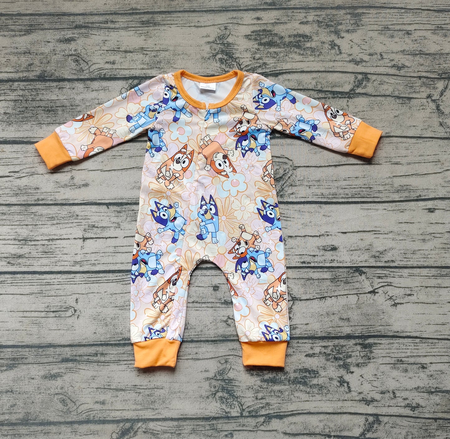 Baby Girls Dogs Flowers Zip Rompers