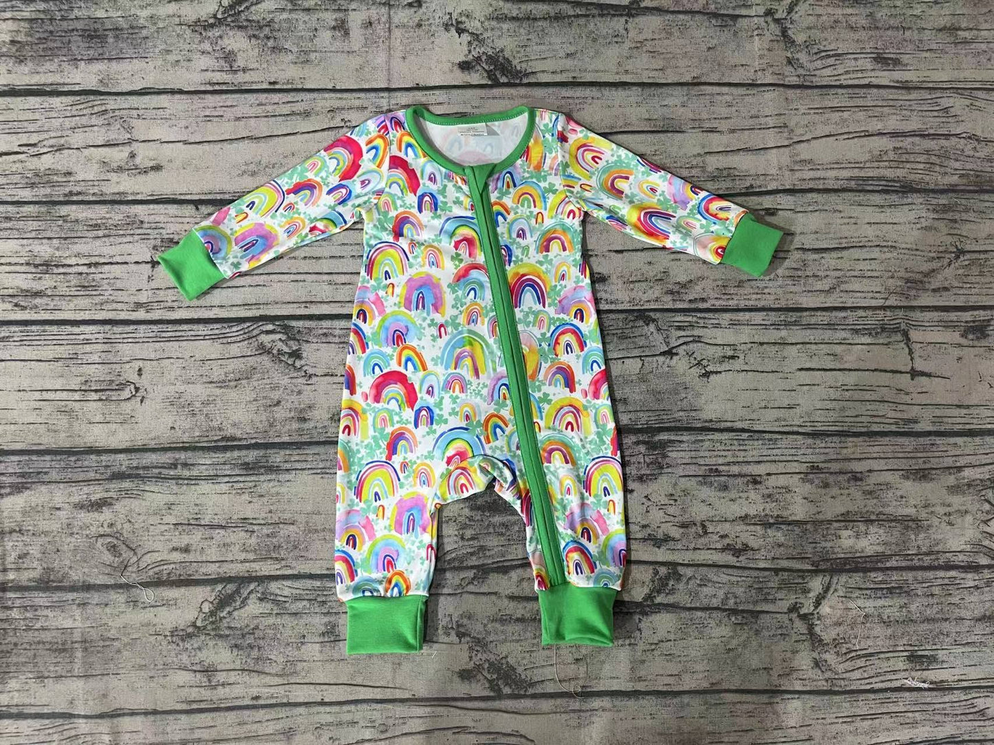 Baby Infant Girls Green Rainbow St Patrick Day Long Sleeve Rompers
