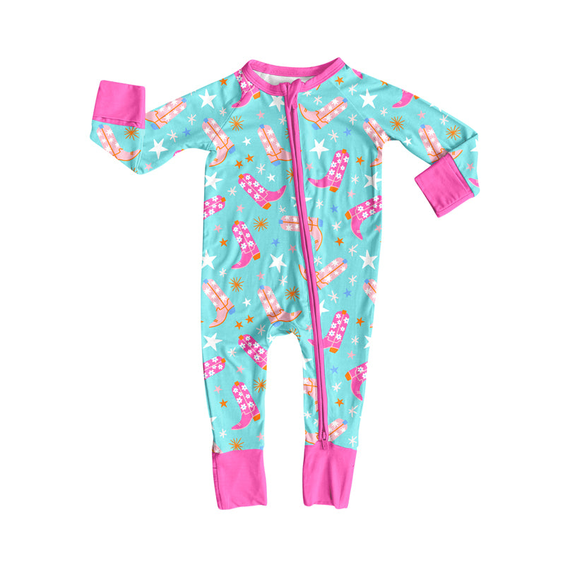Preorder(moq 5)Baby Infant Boys Flower Boots Stars Zipper Rompers