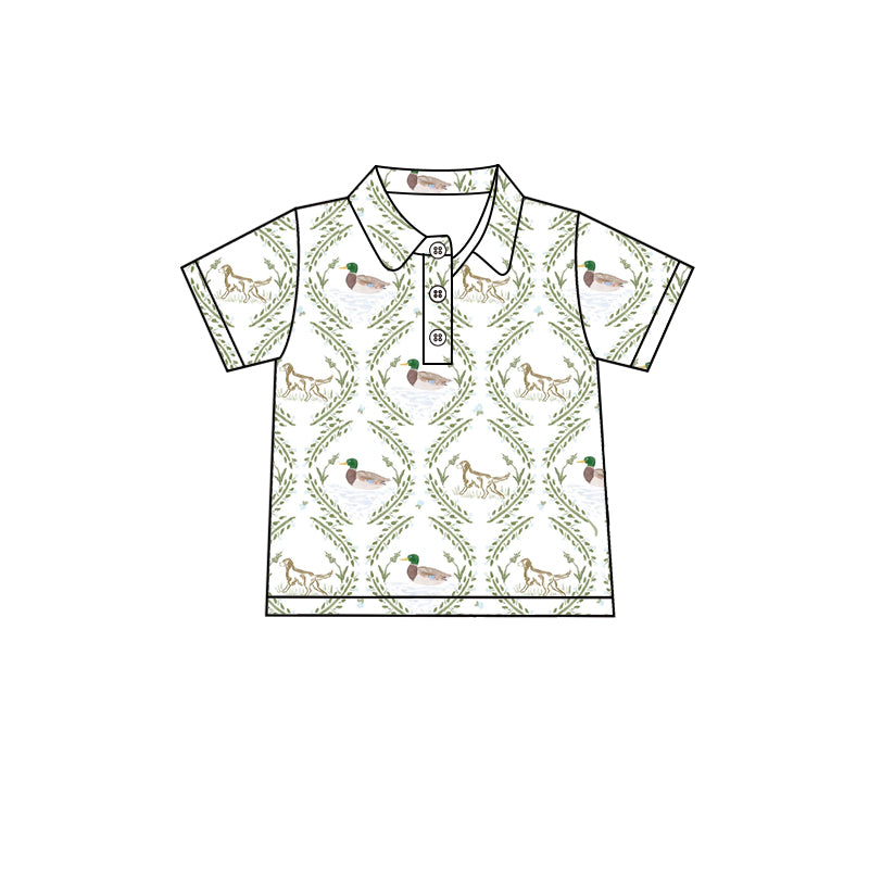 Preorder (moq 5)Baby Boys Short Sleeves Button Ducks Dogs Plaid Polo Shirts Top