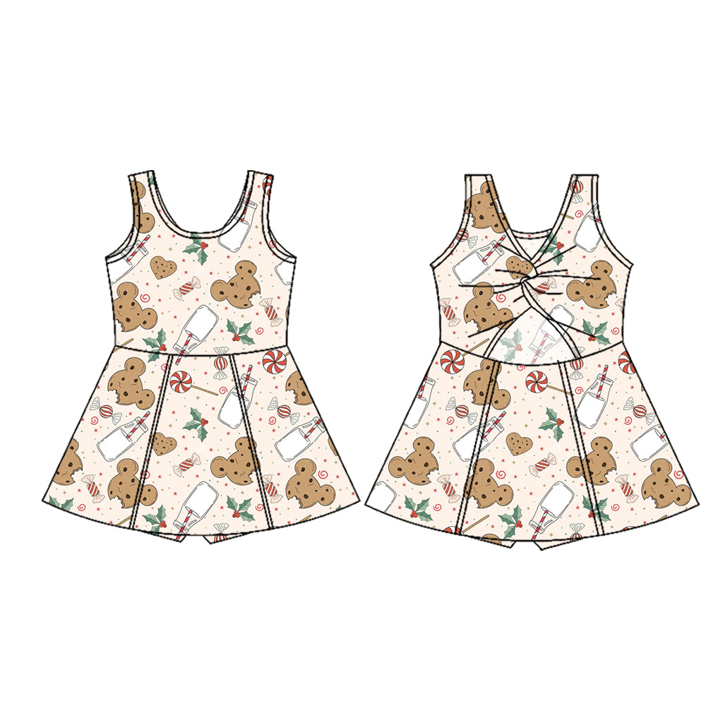 Preorder (moq 5)Baby Girls Sleeveless Mouse Cookie Milk Holly Shorts Knee Length Dresses