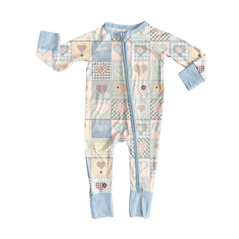 Preorder (moq 5)Baby Girls Flowers Hearts Checked Valentine Zipper Footie Rompers