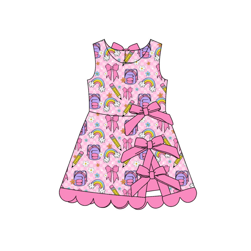 Preorder moq 5 Baby Girls Rainbow Pencils Shorts Scallop Back to School Knee Length Dresses