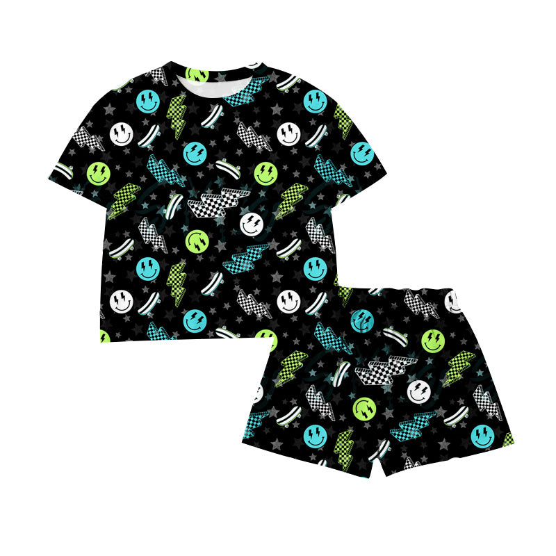 Preorder (moq 5)Baby Boys Short Sleeve Smile Lightnings Top Shorts Clothes Sets