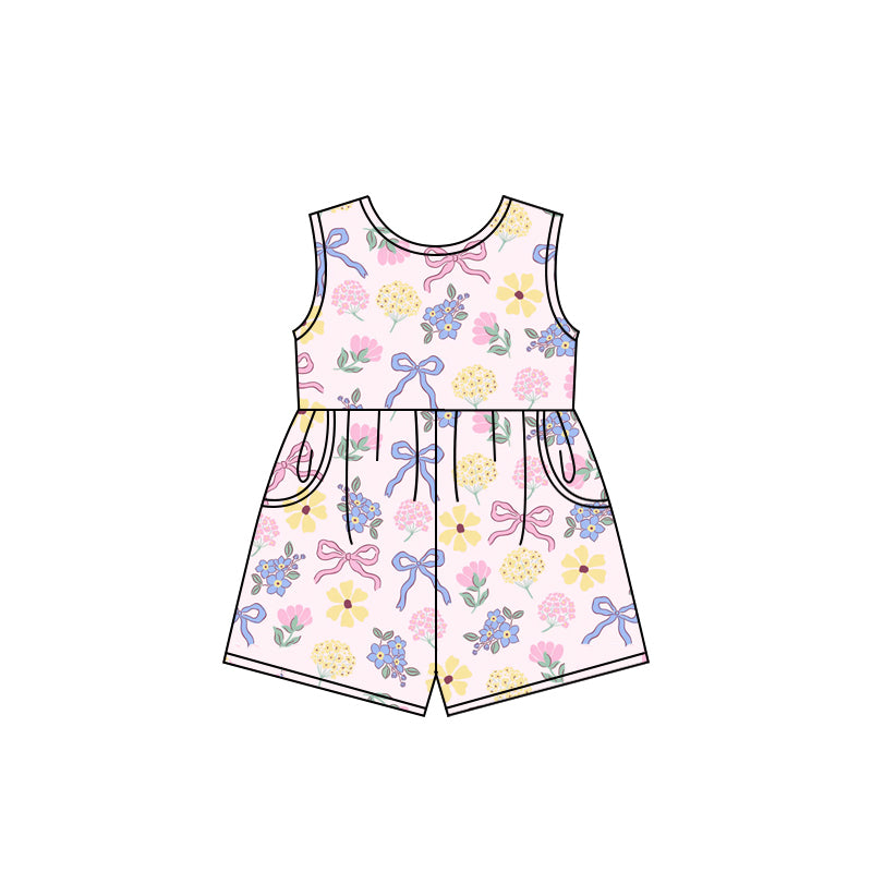 Preorder (moq 5)Baby Girls Pink Flowers Bows Shorts Summer Jumpsuits