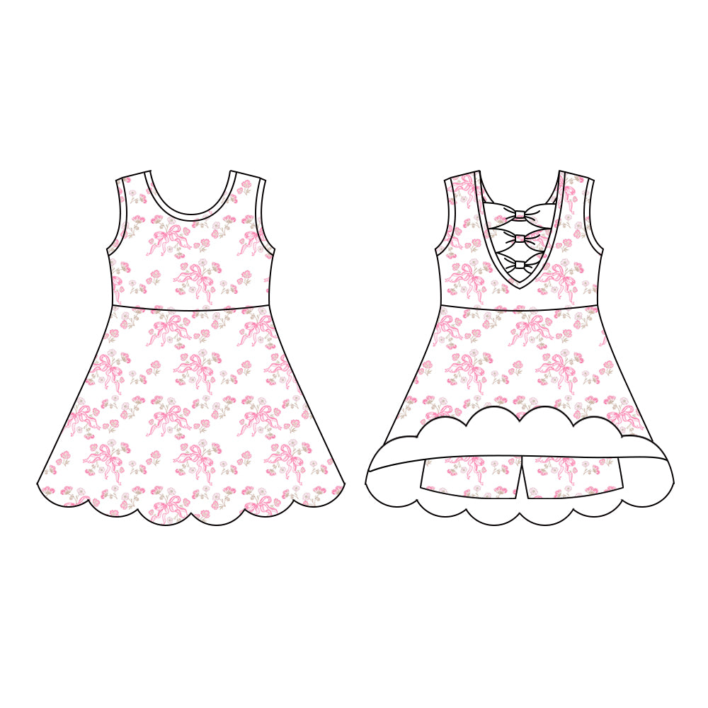 Preorder (moq 5)Baby Girls Sleeveless Pink Bows Flowers Short Knee Length Dress