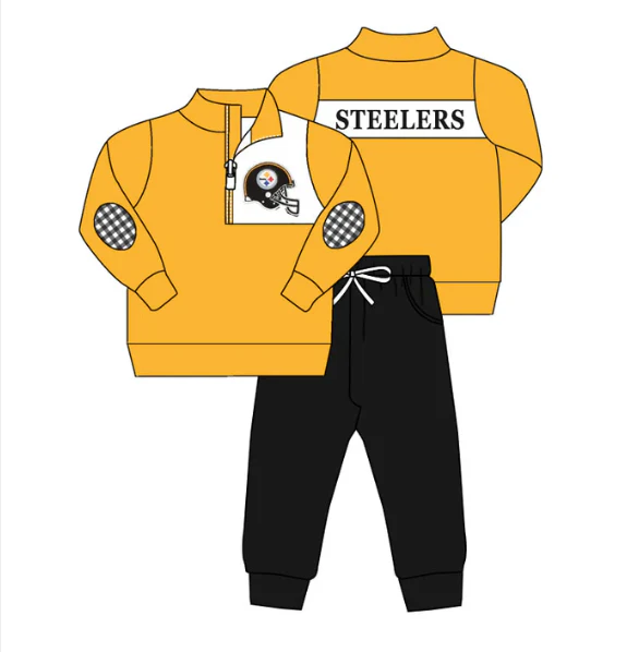 Split Preorder July 24th Baby Boys Long Sleeves Steelers Zipper Top Pockets Legging Pant Team Set