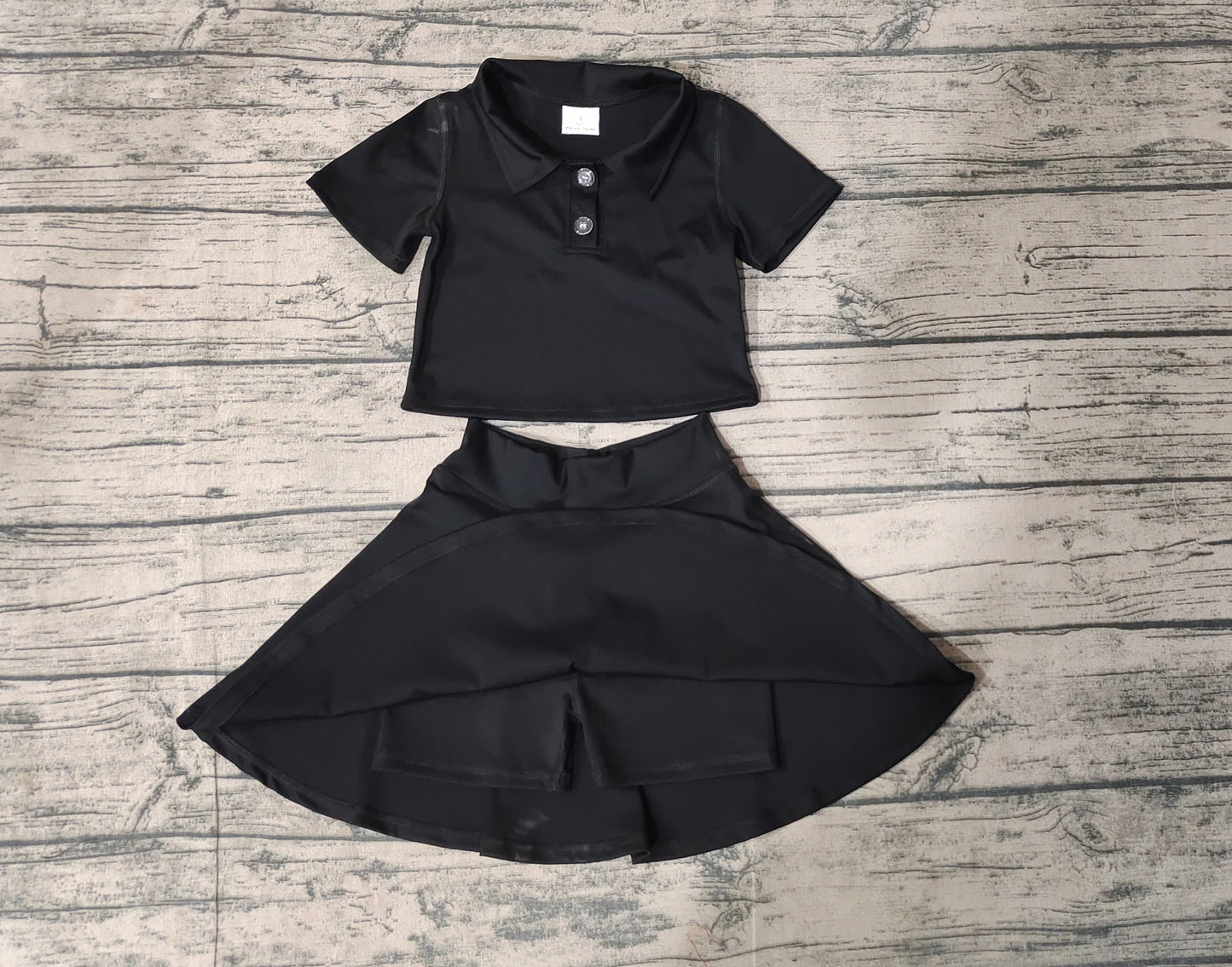 Baby Girls Black Buttons Shirt Skirt Active Wear Clothes Sets