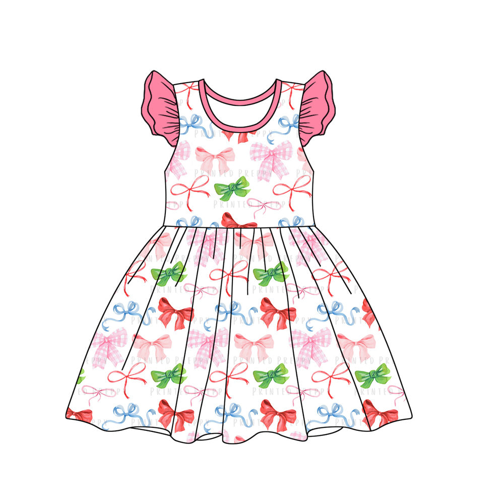 Preorder (moq 5)Baby Girls Colorful Bows Pearl Knee Length Gowns Dresses