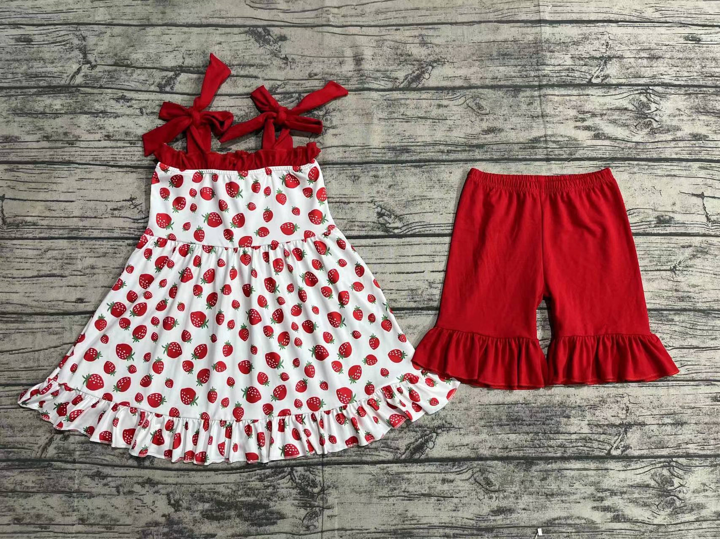 Baby Girls Strawberry Tunic Ruffle Shorts Outfits Clothing Sets