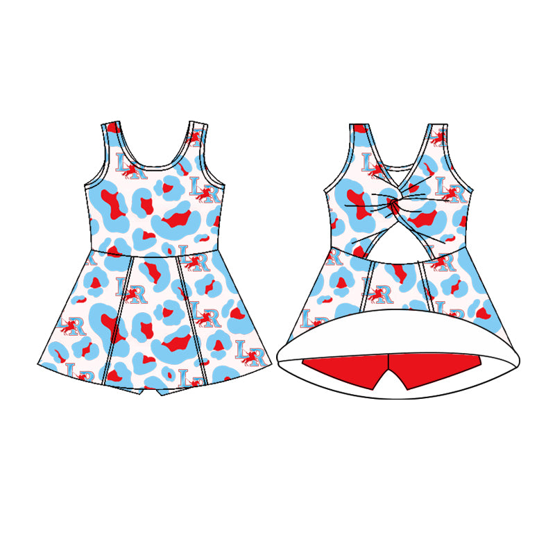 Preorder (moq 5)Baby Girls Sleeveless LR Red Blue Short Team Knee Length Dresses