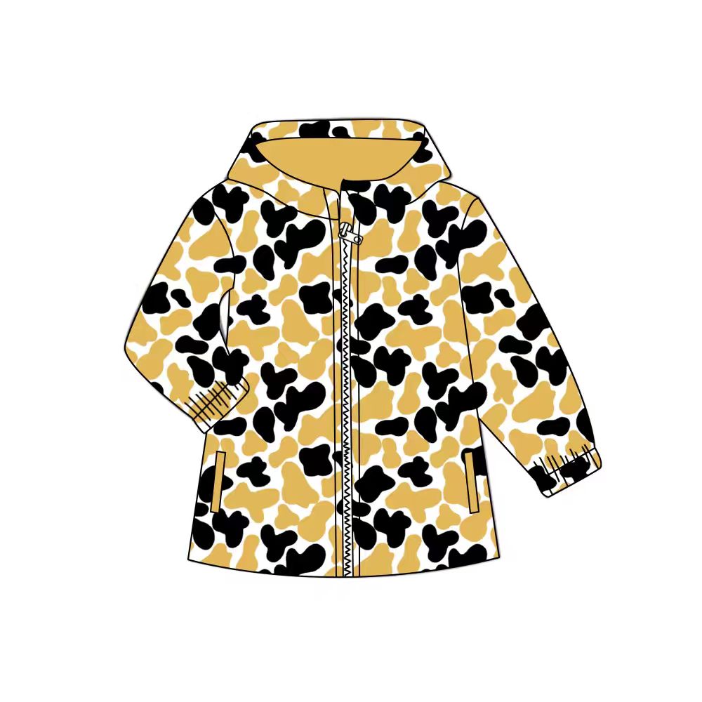 Preorder (moq 5)Baby Girls Black Yellow Camo Pockets Zipper Western Hoodie Jackets