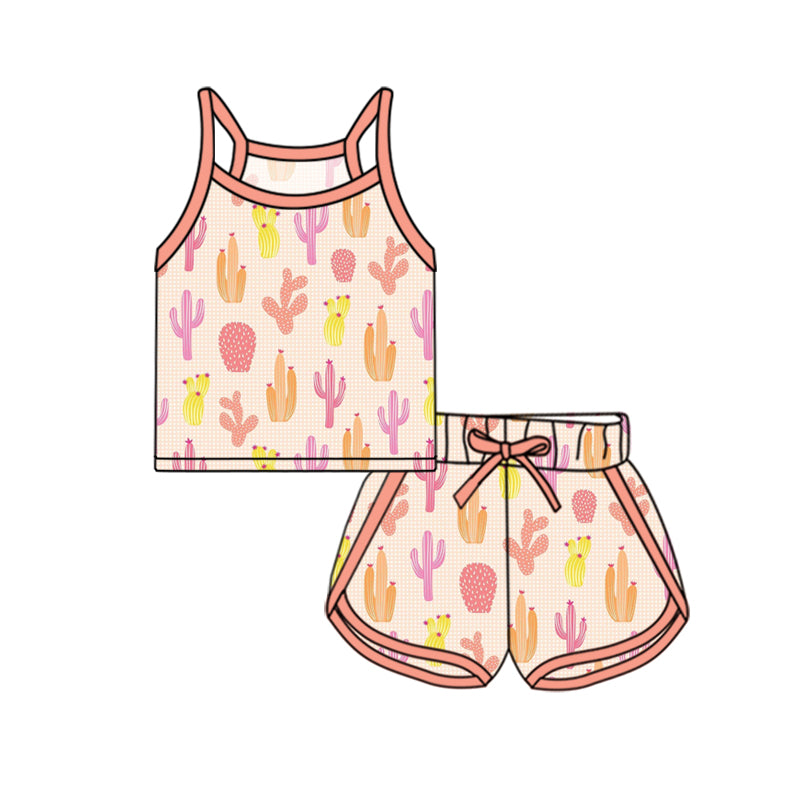 Preorder (moq 5)Baby Girls Peach Strap Cactus Top Shorts Sport Clothes Sets