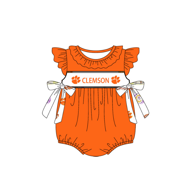 Preorder(moq 5)Baby Infant Girls Clemson Team Bows Rompers