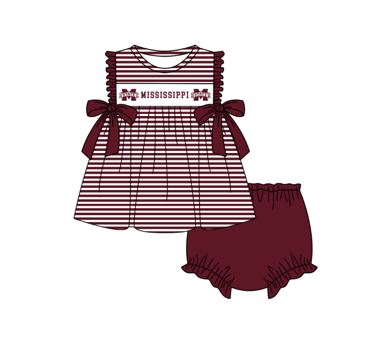Preorder (moq 5)Baby Girls Sleeveless Mississippi Stripe Tunic Bummies Team Clothes Sets