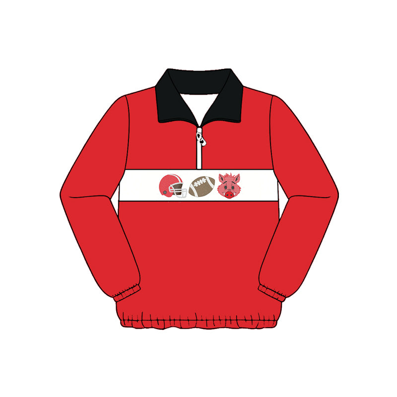 Preorder (moq 5)Baby Boys Red Footballs Arkansas Team Zip Pullovers Top