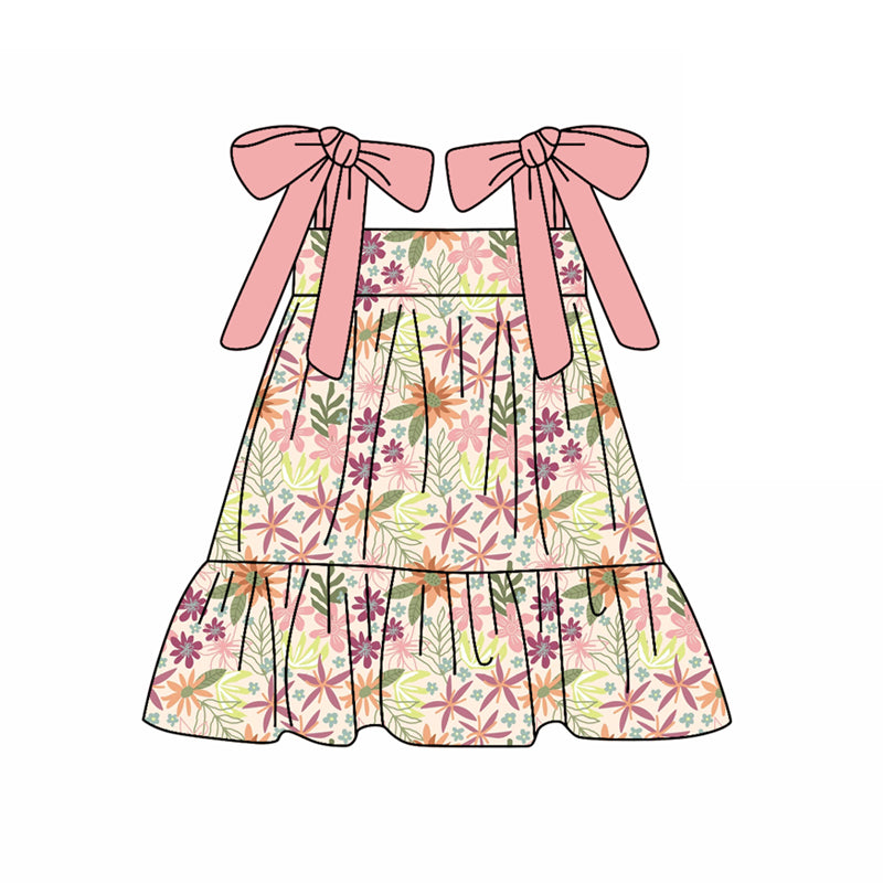 Preorder (moq 5)Baby Girls Pink Strap Colorful Floral Knee Length Dresses