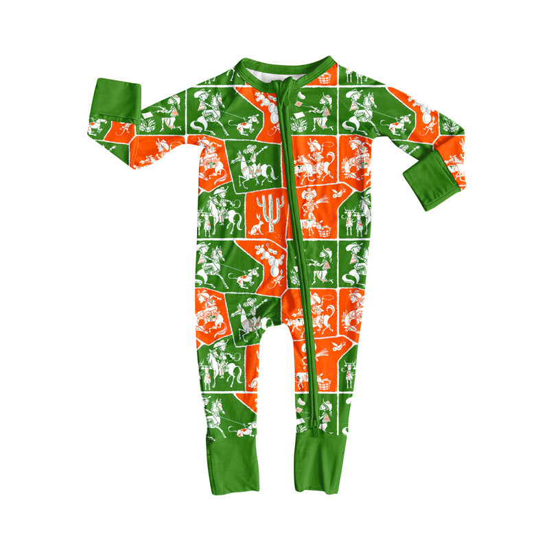 Preorder(moq 5)Baby Infant Boys Cactus Horse Rodeos Plaid Western Zipper Rompers