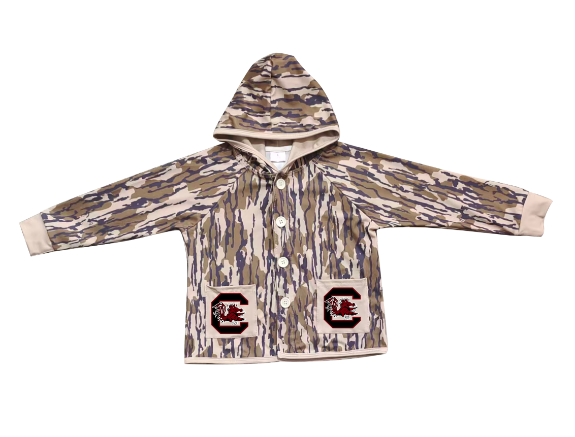 Preorder (moq 5)Baby Boys Olive Camo C Red Bulls Pockets Team Button Hoodie Jackets Top