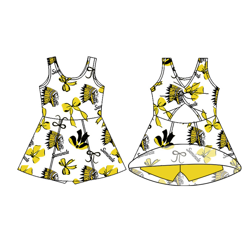 Preorder (moq 5)Baby Girls Seminole Indians Team Knee Length Dresses