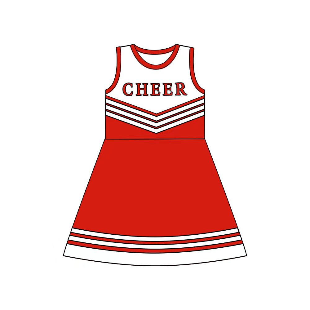 Preorder (moq 5)Baby Girls Red Cheer Team Knee Length Dresses