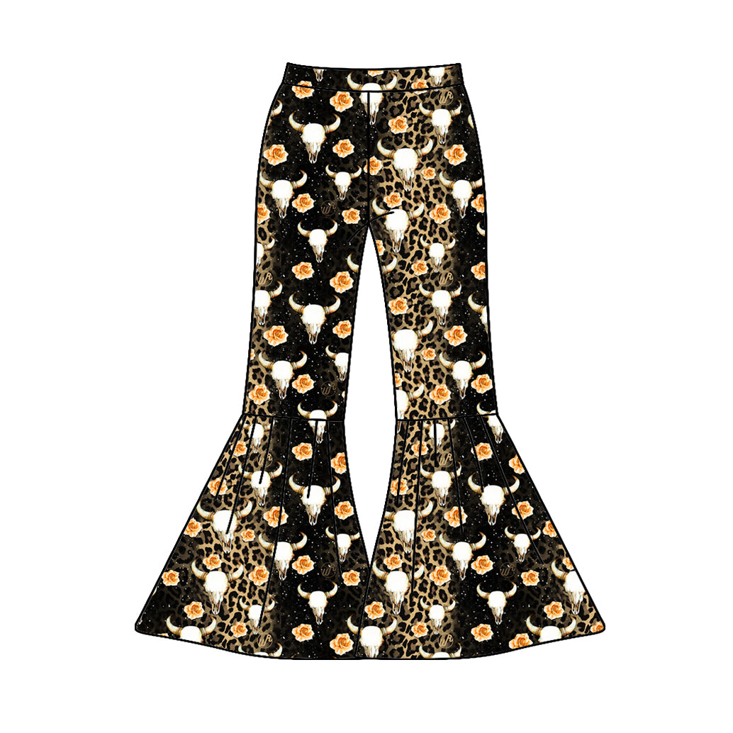 Preorder(moq 5) Adult Women Western Cow Flowers Bell Bottom Pants