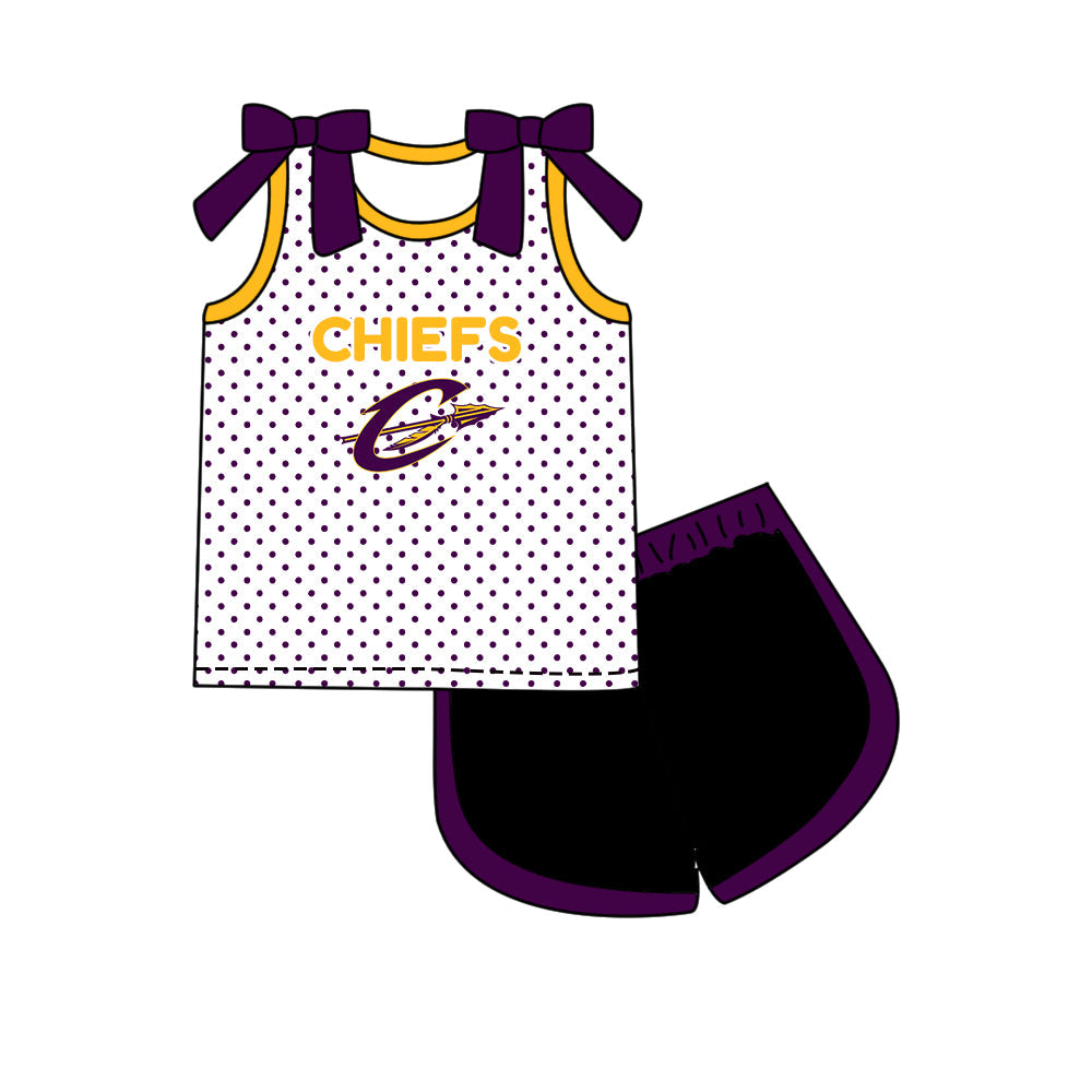 Preorder (moq 5)Baby Girls Bows Crosbyton Chiefs Polka Dots Top Short Team Clothes Set