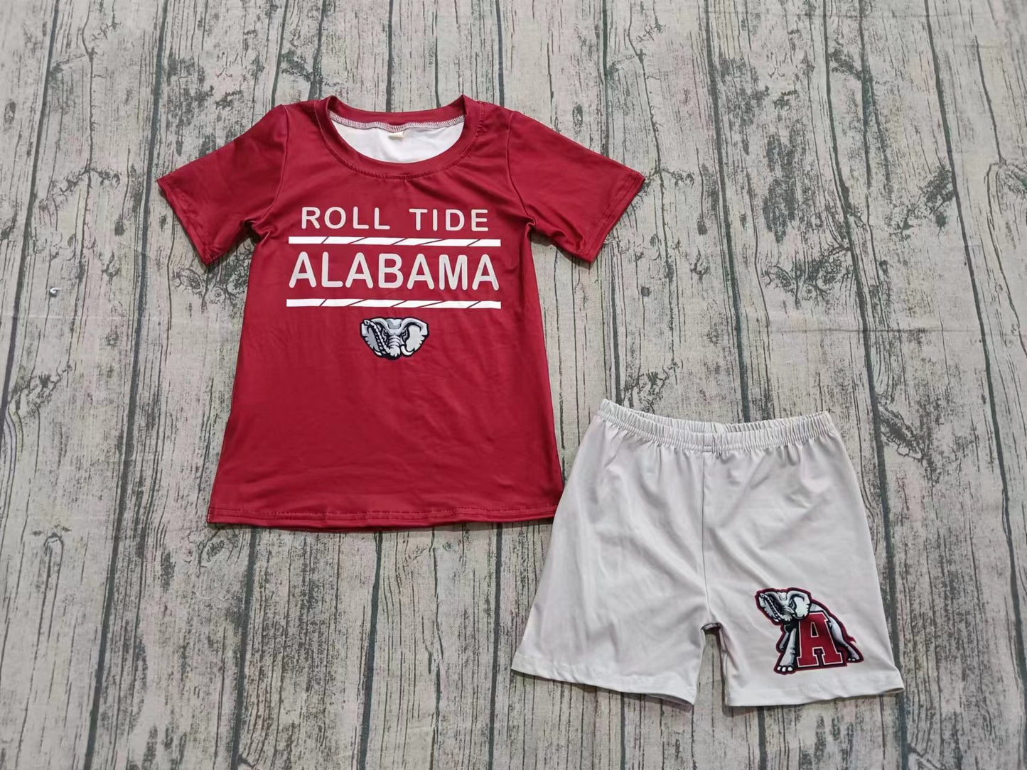 Preorder (moq 5)Baby Boys Red Roll Tide Elephants Top Shorts Team Clothes Sets