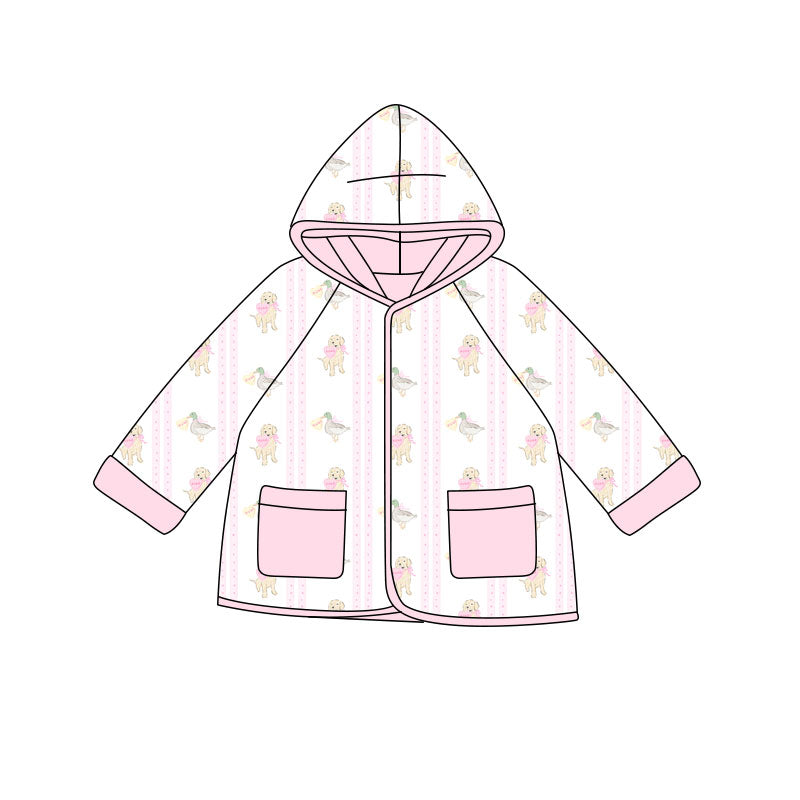 Preorder(moq 5) Baby Girls Hearts Ducks Dogs Pockets Zipper Hoodie Valentine Jackets Top