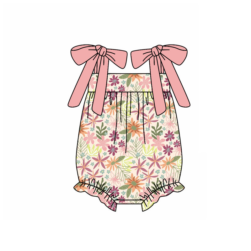 Preorder(moq 5)Baby Infant Girls Pink Strap Colorful Floral Summer Rompers