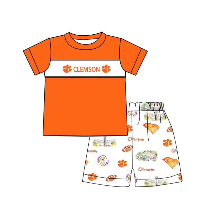 Preorder (moq 5)Baby Boys Clemson Team Tee Top Shorts Clothes Sets
