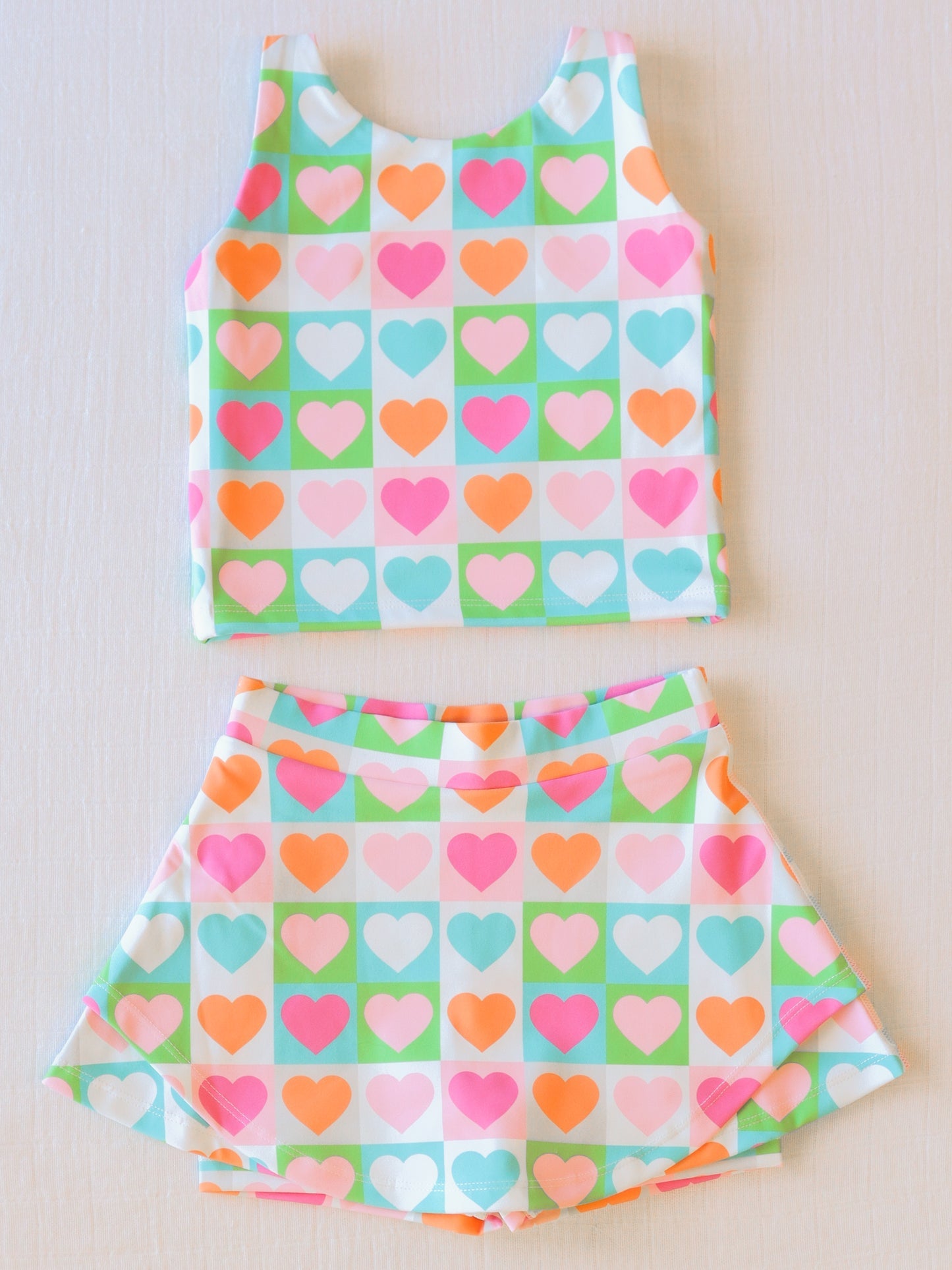 Baby Girls Colorful Hearts Sleeveless Top Short Skirts 2pcs Swimsuits Preorder (moq 5)