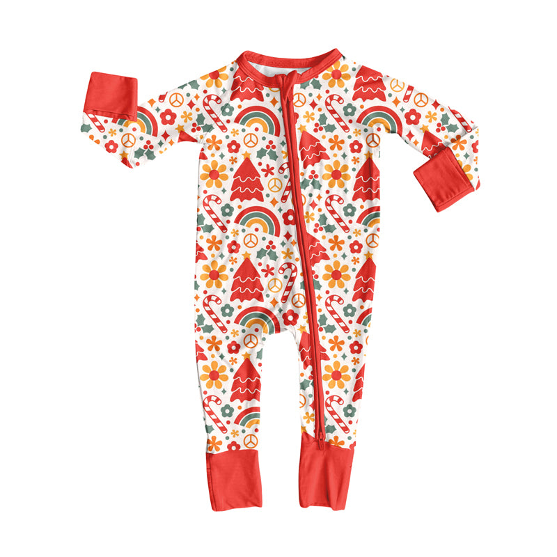 Preorder(moq 5)Baby Girls Pink Flowers Candy Cane Zipper Pant Rompers