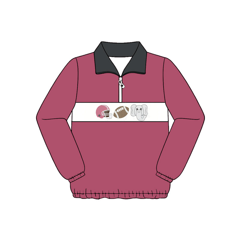 Preorder (moq 5)Baby Boys Red Footballs Alabama Elephant Team Zip Pullovers Top