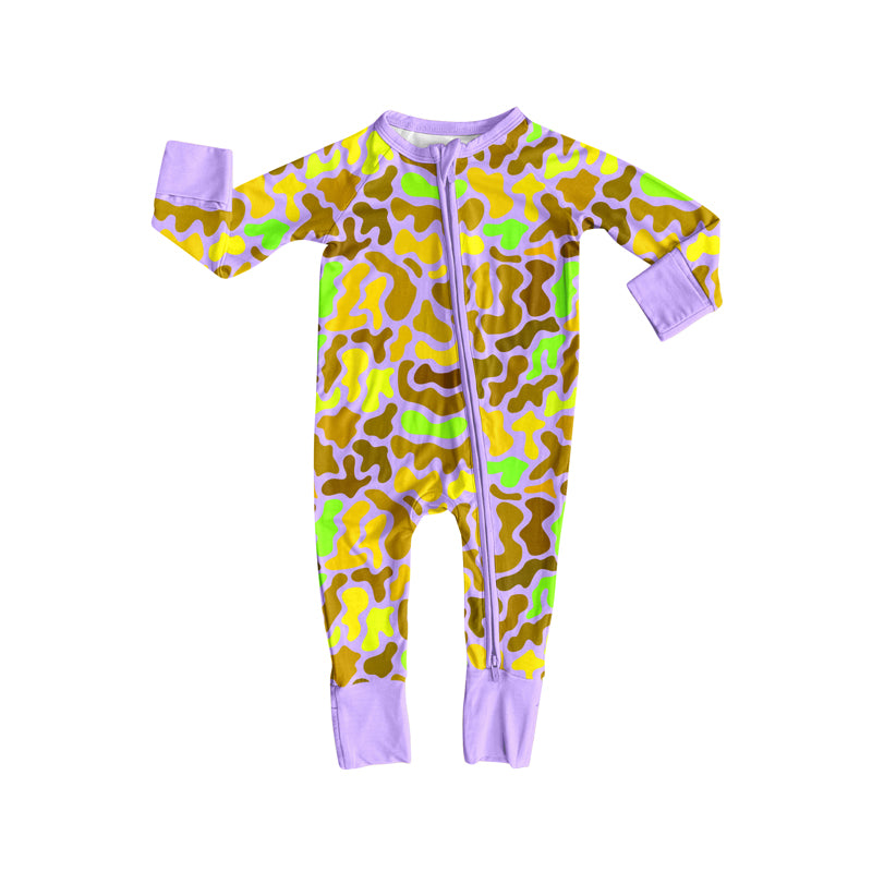 Preorder(moq 5)Baby Girls Purple Camo Zipper Footie Rompers