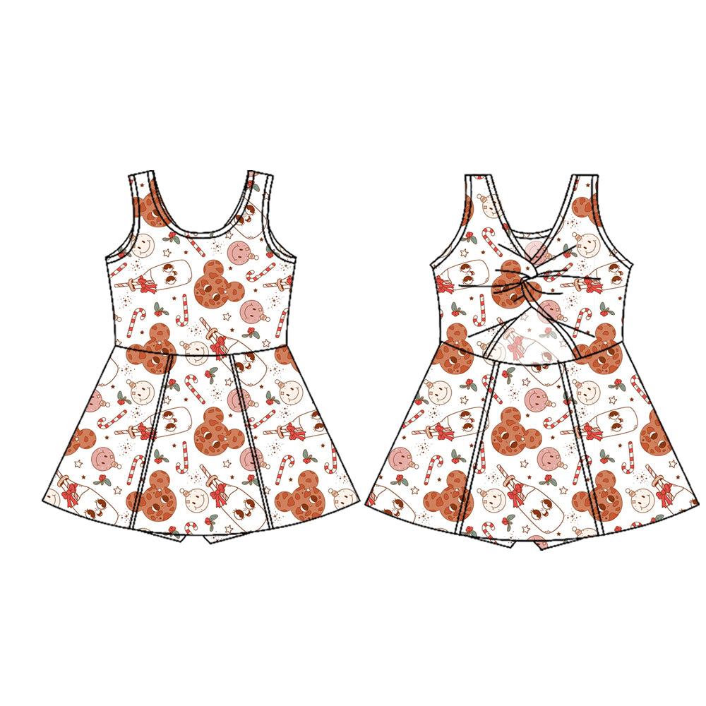Preorder (moq 5)Baby Girls Sleeveless Mouse Cookie Candy Cane Shorts Knee Length Dresses