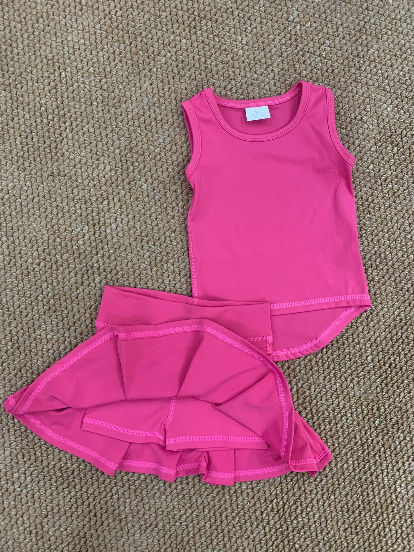 Baby Girls Hot pink Sleeveless Vest Shirt Pleated Skorts Yoga Active Sets