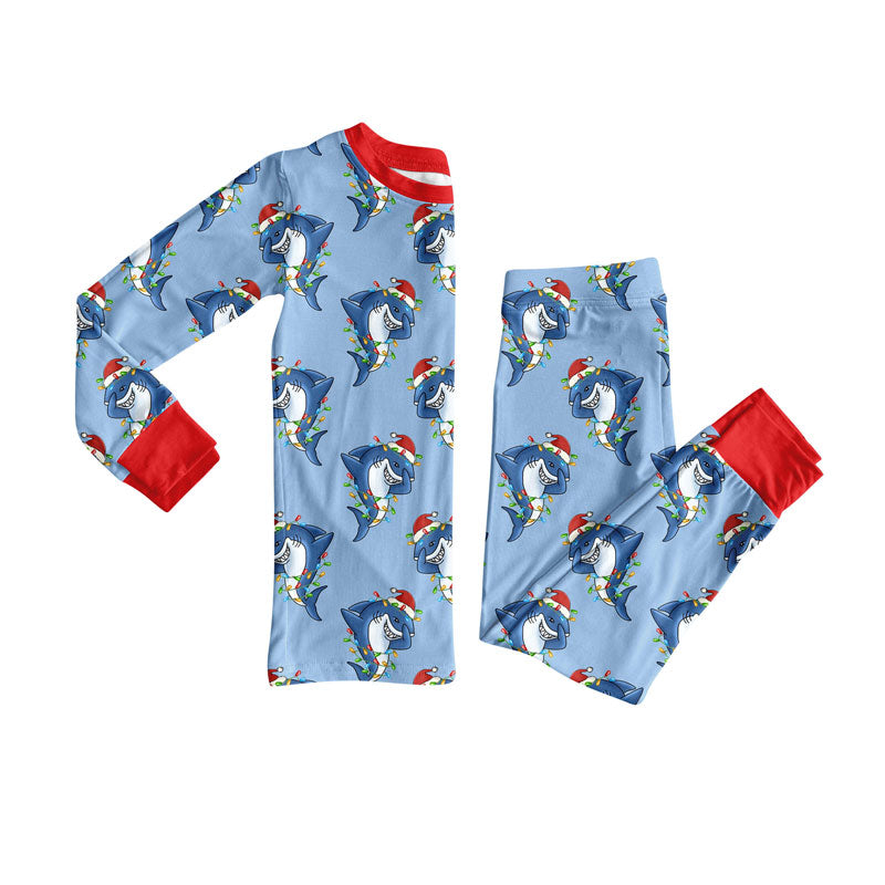 Preorder(moq 8)Baby Boys Sharks Lights Top Pants Christmas Pajamas Sets