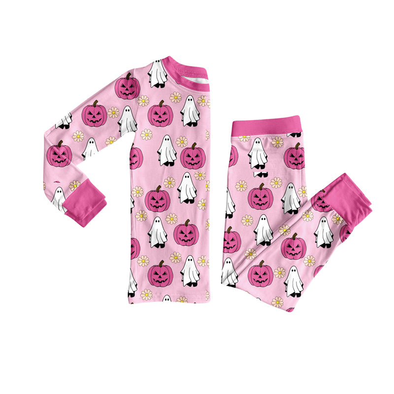 Preorder (moq 5)Baby Girls Pink Ghost Pumpkins Top Pant Halloween Pajamas Set
