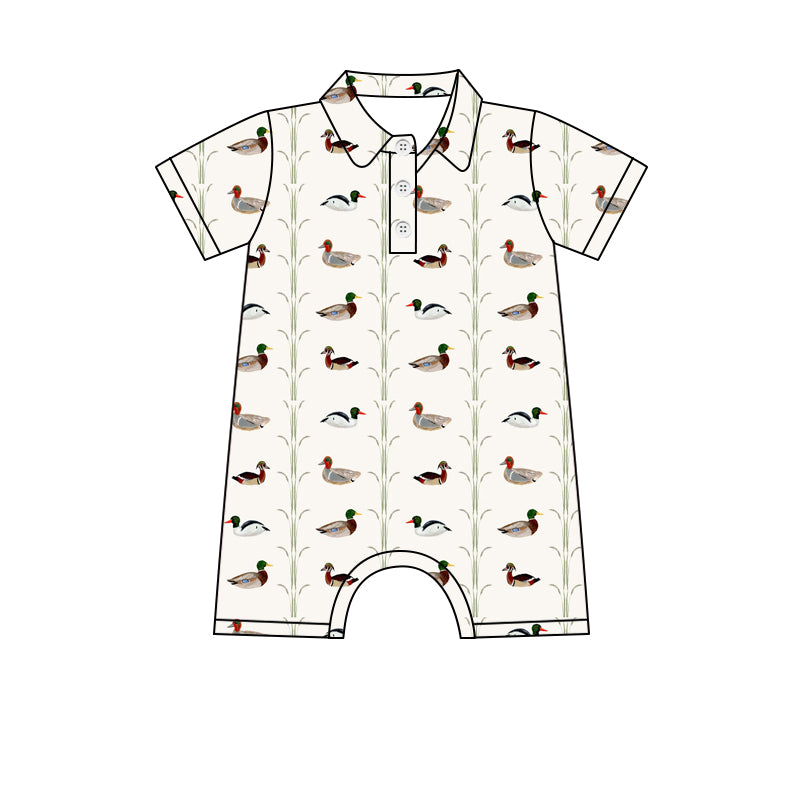 Preorder (moq 5)Baby Boys Short Sleeves Ducks Stripe Button Rompers