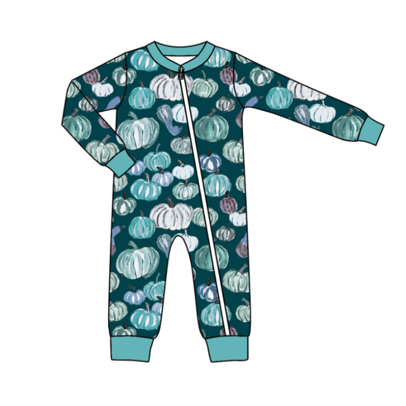 Preorder (moq 5)Baby Boys Colorful Pumpkins Fall Two Way Zip Convertible Rompers