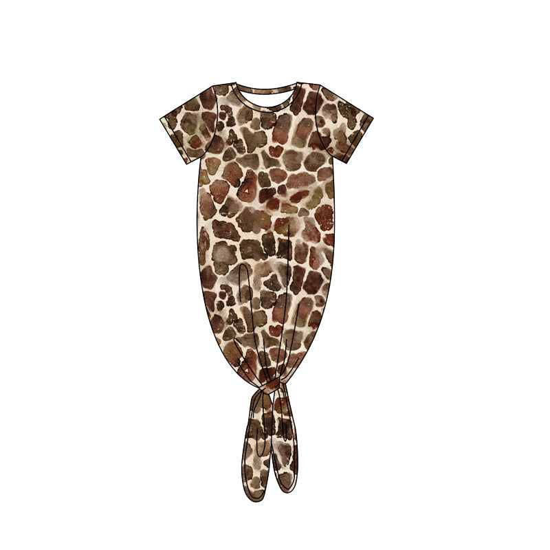 Preorder(moq 5)Baby Kids Brown Short Sleeves Camo Gowns