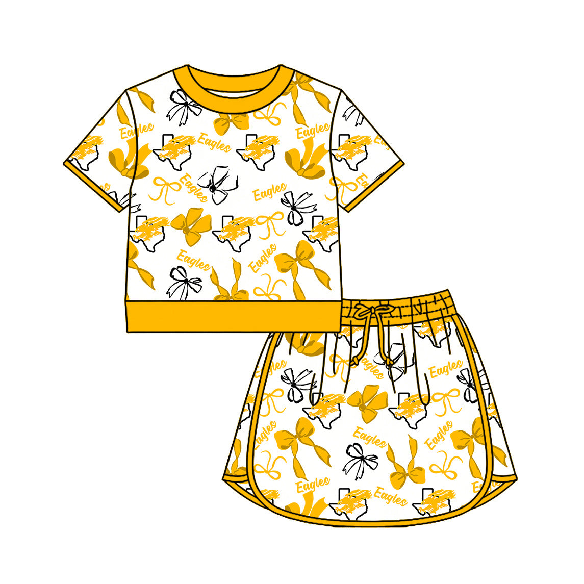 Preorder (moq 5)Baby Girls Bows Eagles Top Skirt Short Team Clothes Set