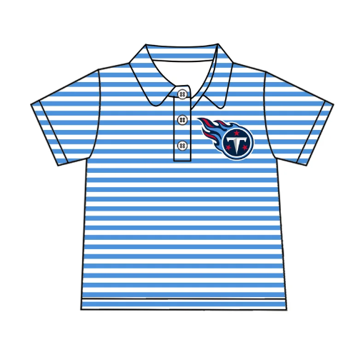 Preorder moq 5 Baby Boys Short Sleeves Blue Stripe Stars T Button Team Polo Shirts Top