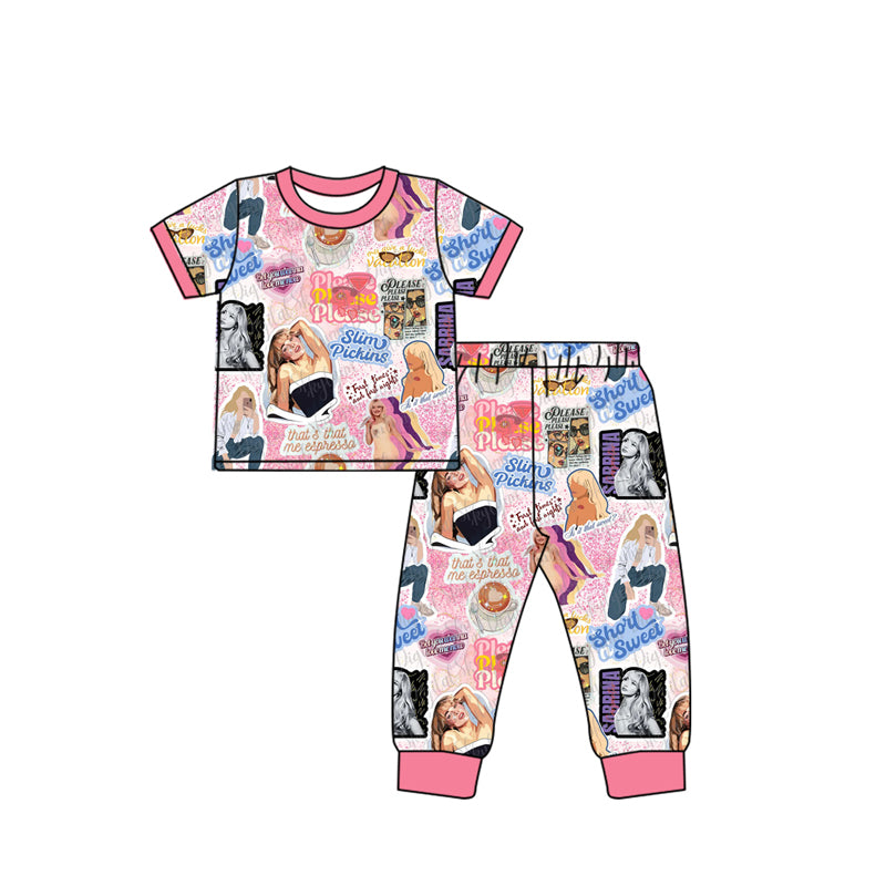 Preorder (moq 5)Baby Girls Pink Singer Butterfly Shirt Pants Pajamas Clothes Sets