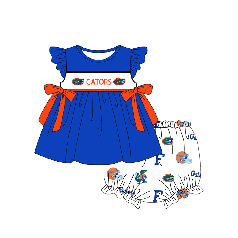 Preorder(moq 5) Baby Girls Gators Team Bows Tunic Top Bummie Sets