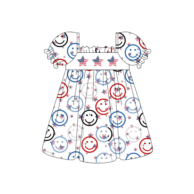 Preorder (moq 5)Baby Girls 4th Of July Stars Smile Knee Length Dresses