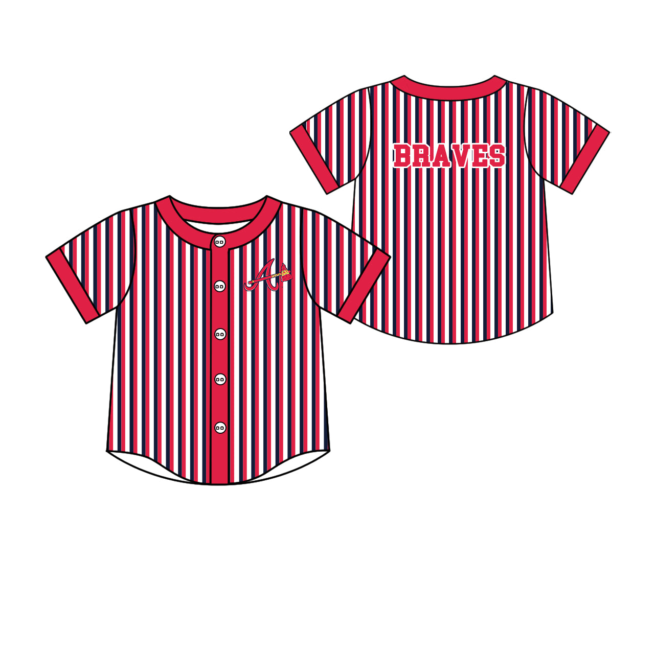 Preorder (moq 5)Baby Boys Short Sleeve A Braves Stripe Team Button T-shirts Top