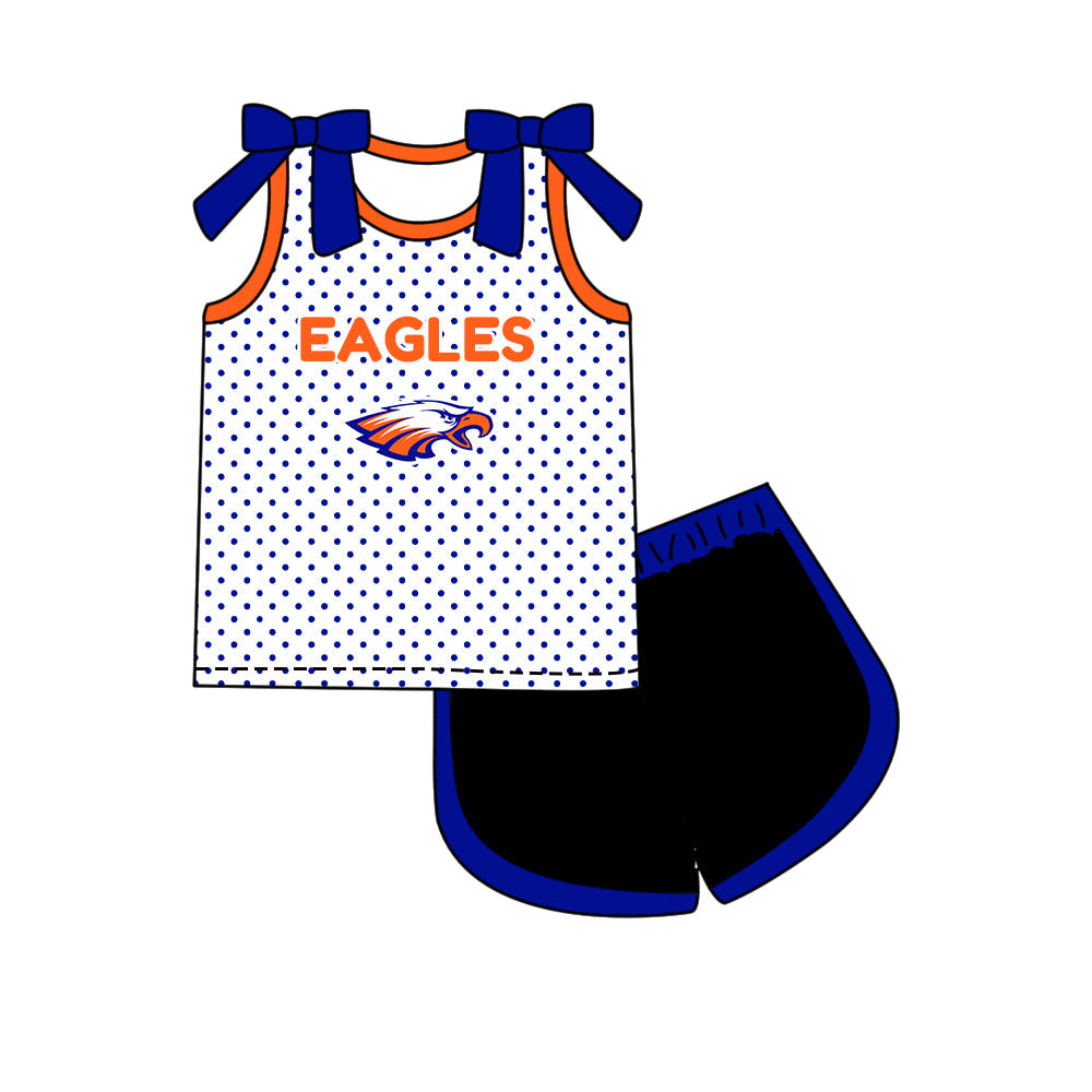 Preorder (moq 5)Baby Girls Bows Eagles Polka Dots Top Short Team Clothes Set