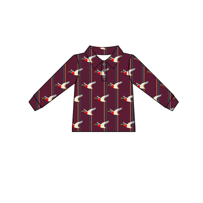 Preorder(moq 5) Baby Boys Ducks Plaid Button Polo Shirts Top